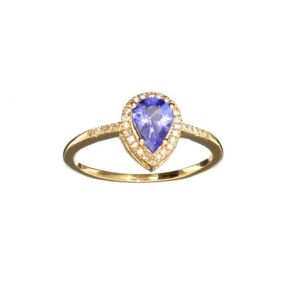 Brilliant .85ct Tanzanite Diamond Teardrop Halo Pear Engagement Ring 7.5 7 1/2 - Picture 1 of 3